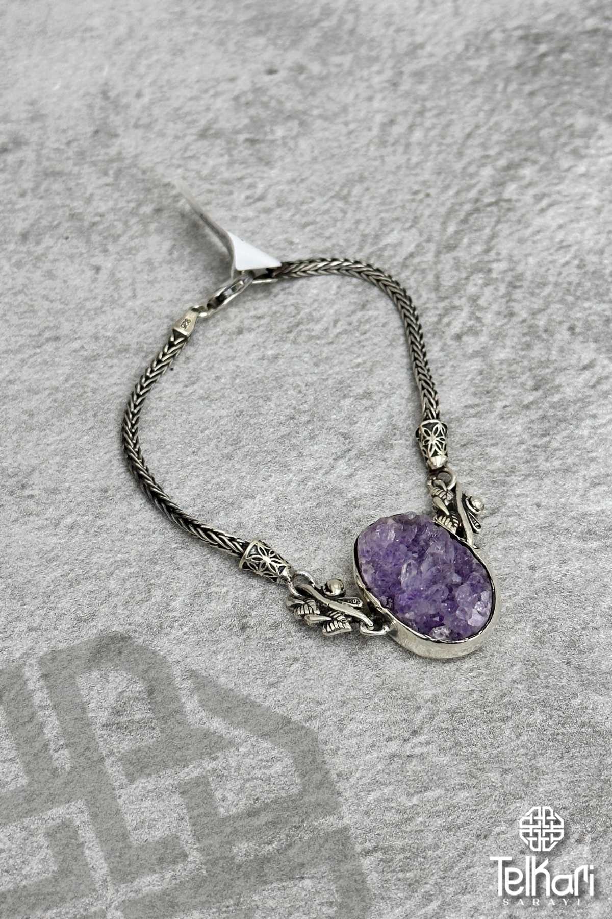 Doğal Ametist Taşlı Gümüş Bileklik