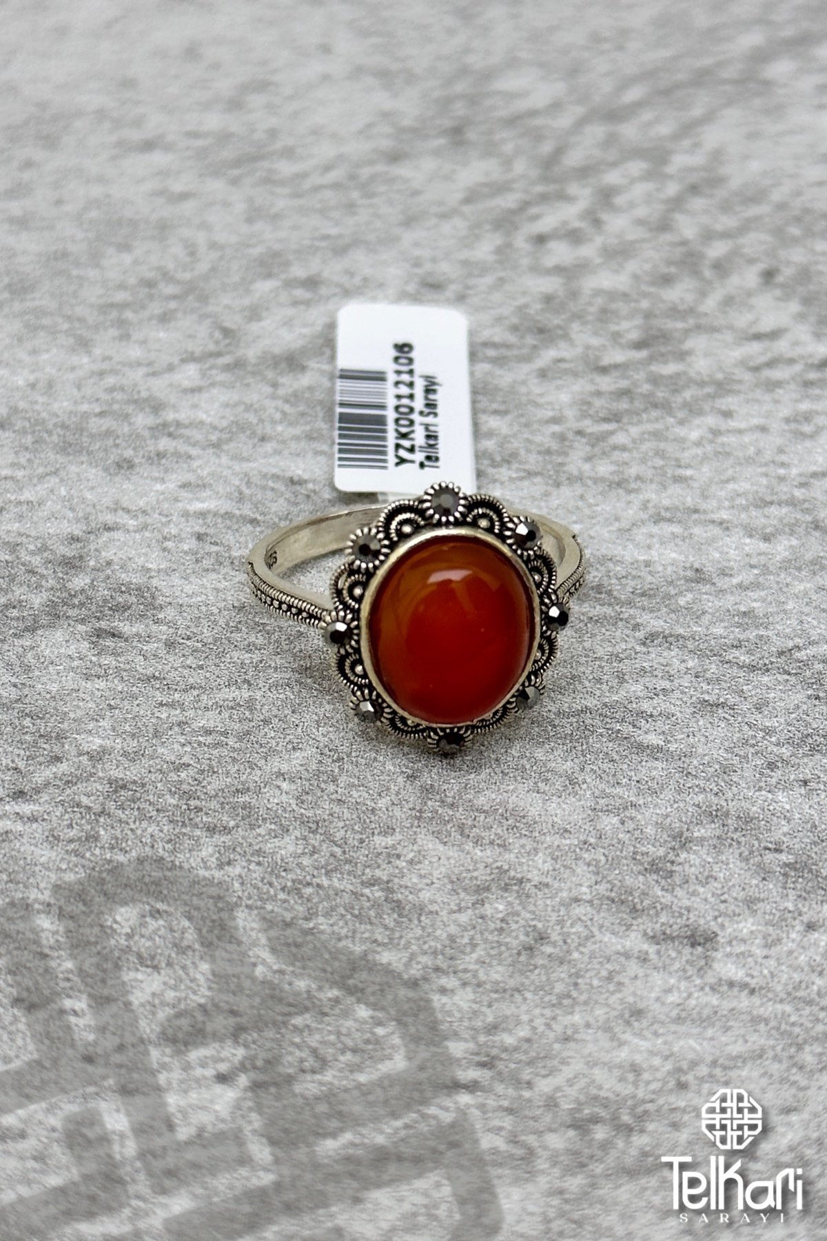 Akik Taşlı Gümüş Markazit Yüzük