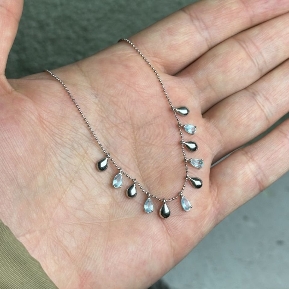 Turkuaz Damla Model Gümüş Kolye