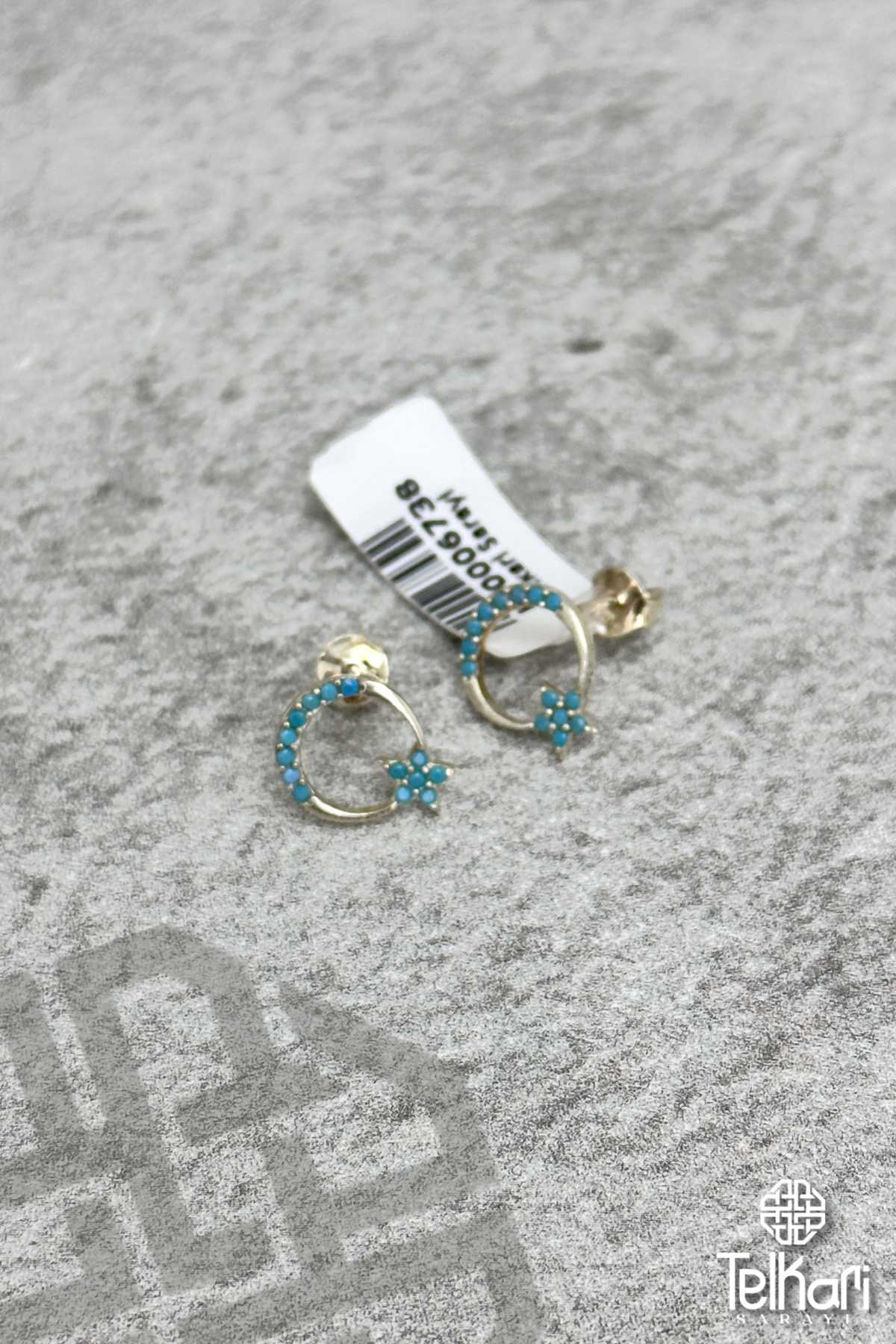 Ay Yıldız Model Firuze Taşlı Gümüş Küpe