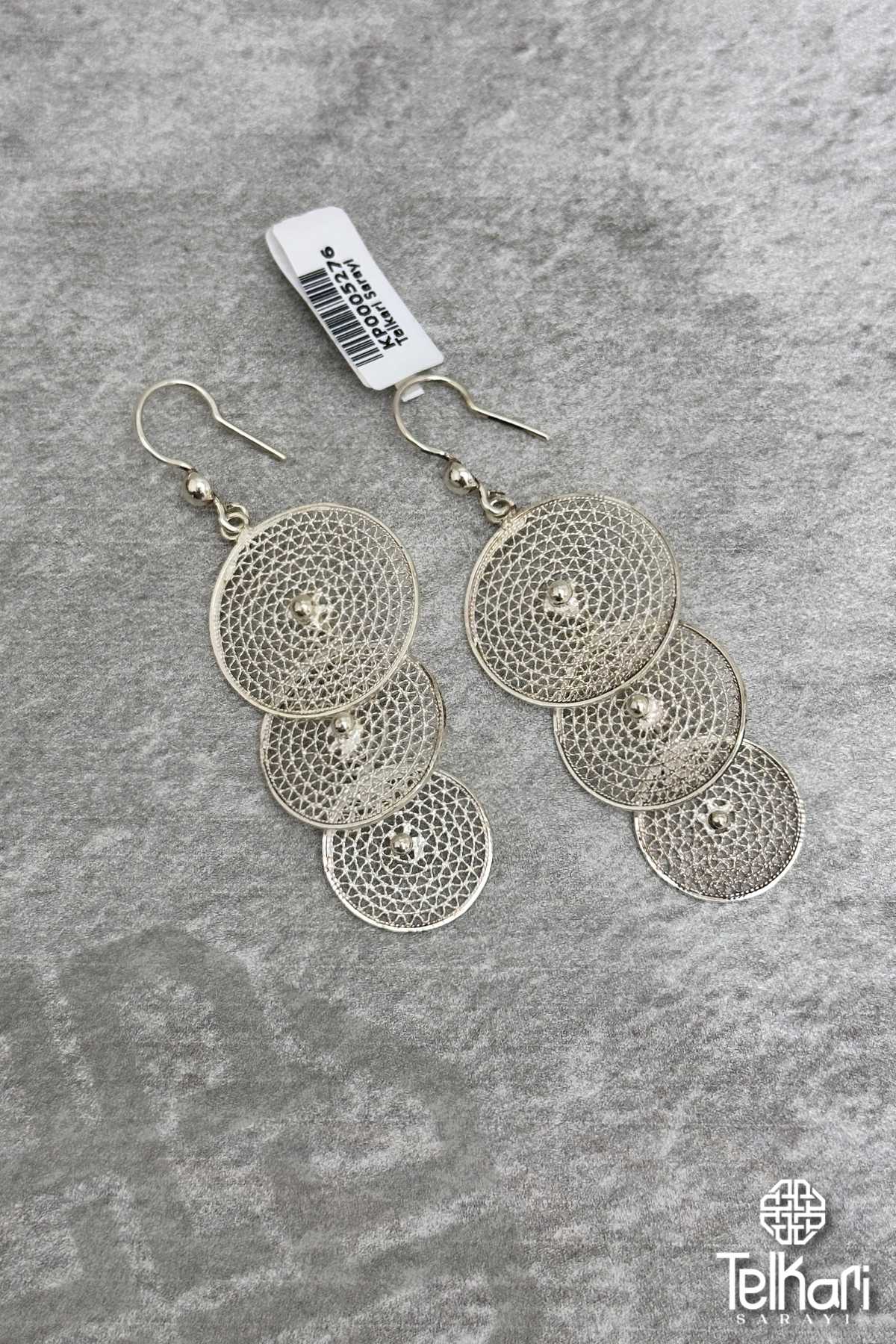 Sıralı Halka Model Sallantılı Telkari Gümüş Küpe