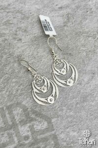 Sallantılı Çift Ay Model Telkari Gümüş Küpe