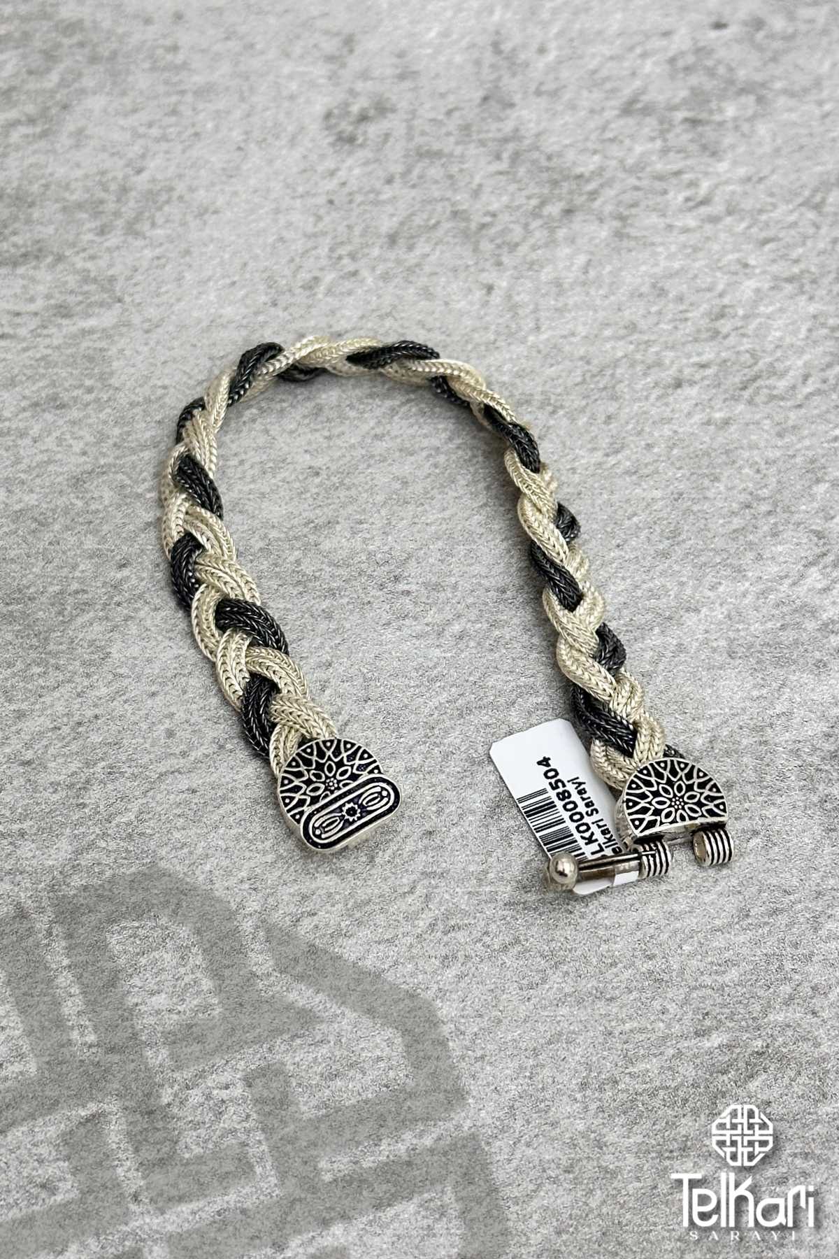 Örgü Model Midyat Hasırı Gümüş Bileklik