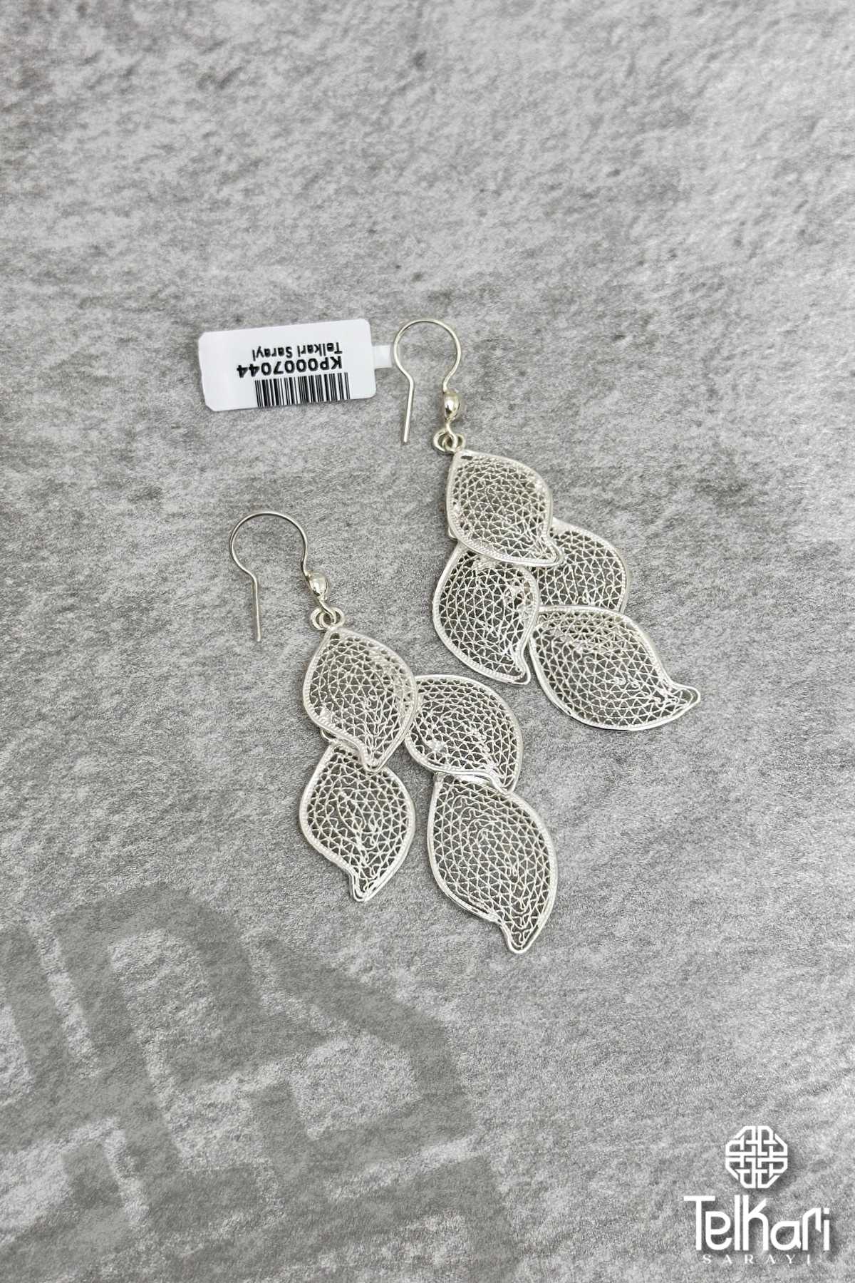 Yaprak Model Sallantılı Telkari Gümüş Küpe