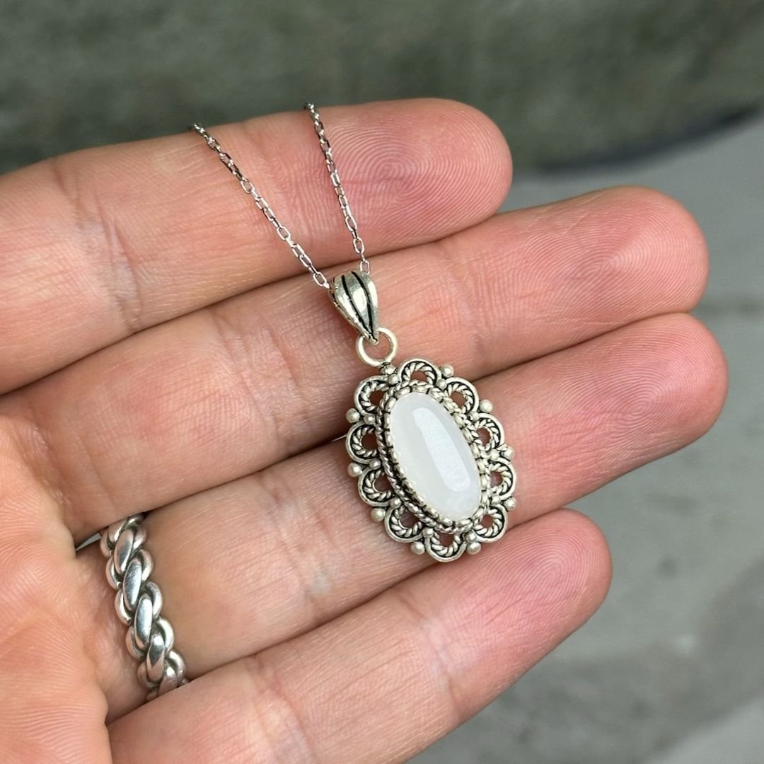 Sedef Taşlı Oksitli Telkari Gümüş Kolye