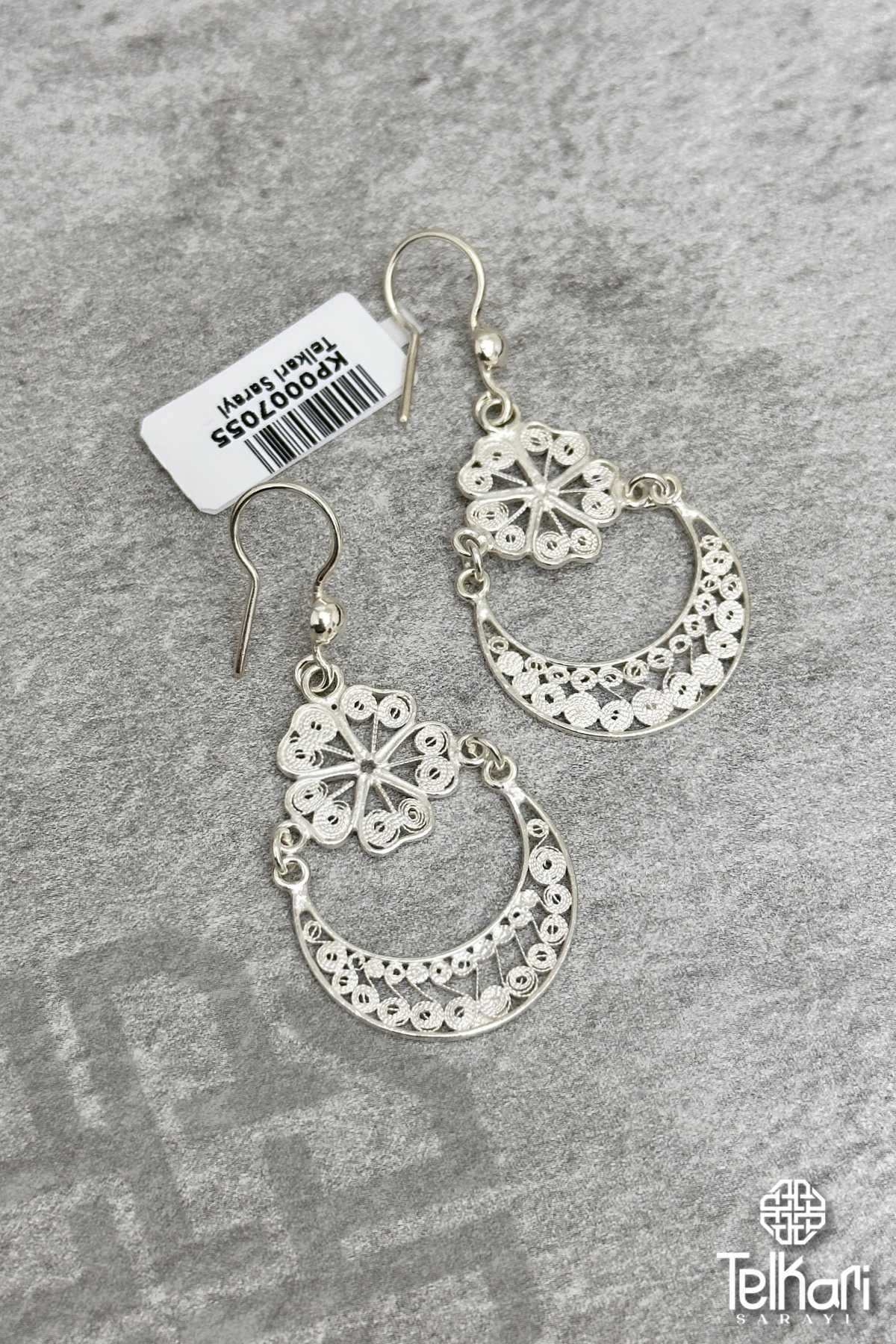 El İşçiliği Sallantılı Telkari Gümüş Küpe