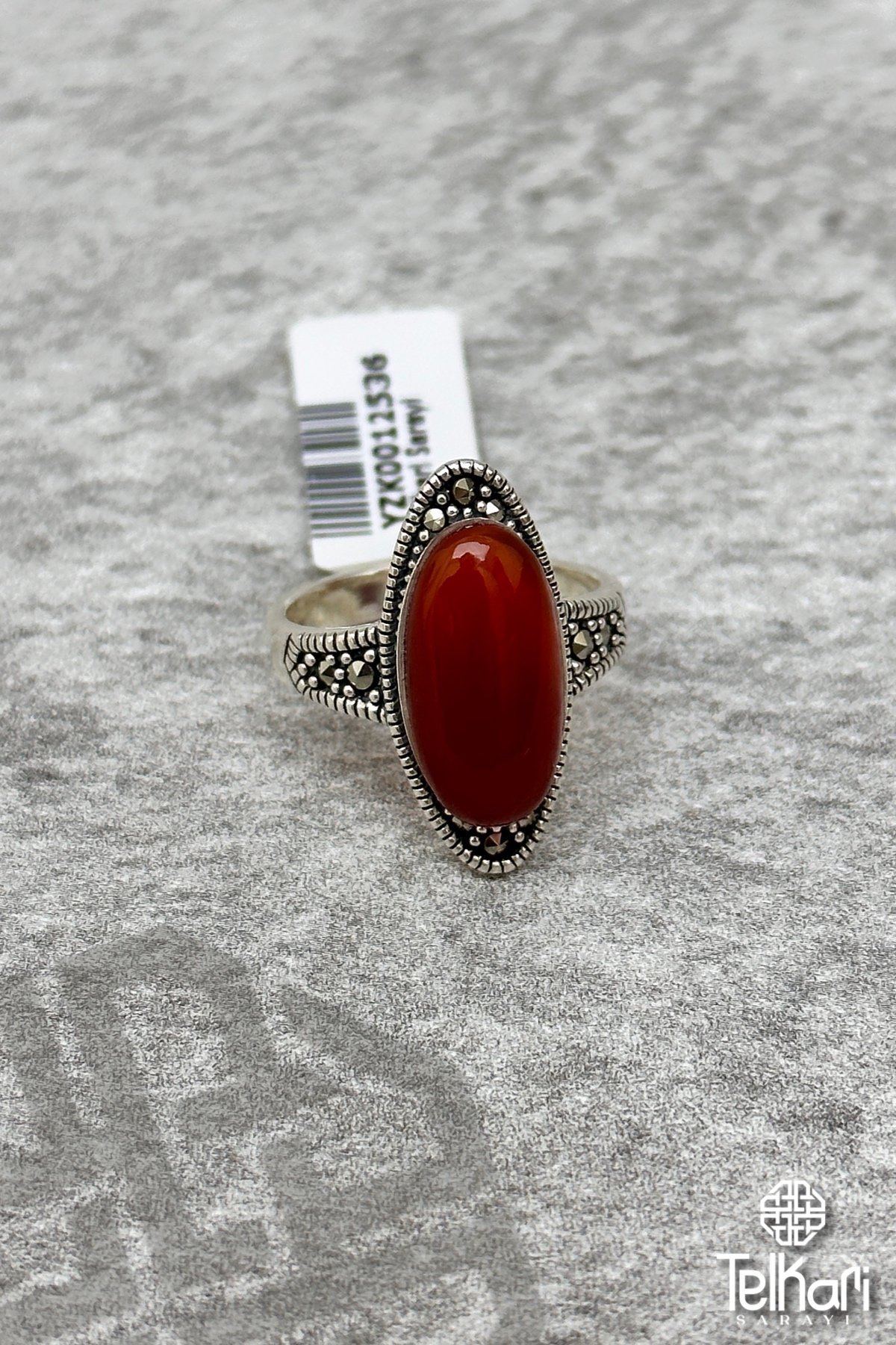 Akik Taşlı Gümüş Markazit Yüzük