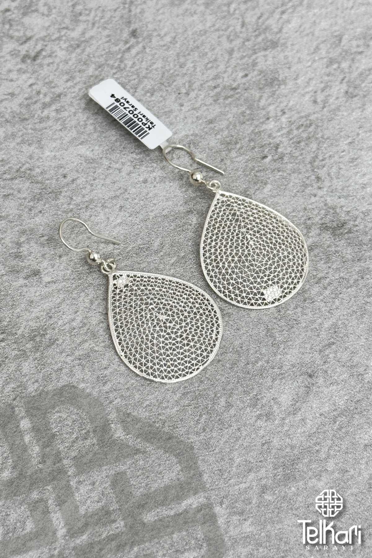 Damla Örgü Model Sallantılı Telkari Gümüş Küpe