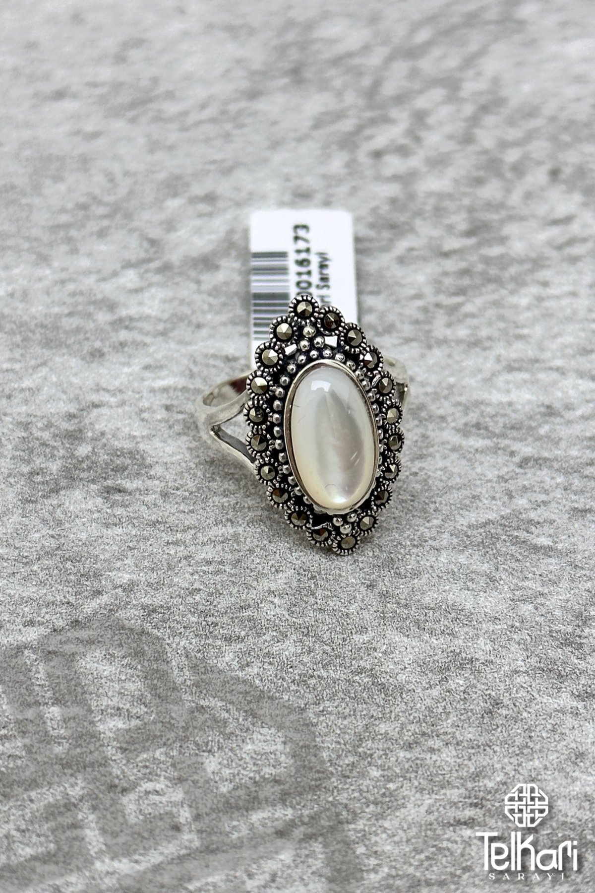 Sedef Taşlı Gümüş Markazit Yüzük
