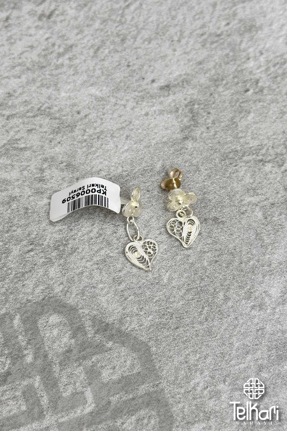 Kalp Model Sallantılı Telkari Gümüş Küpe