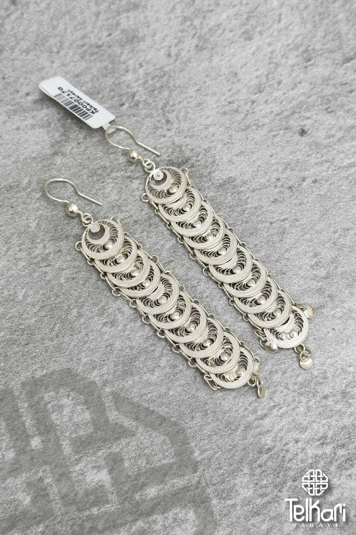 Sıralı Halka Model Sallantılı Telkari Gümüş Küpe