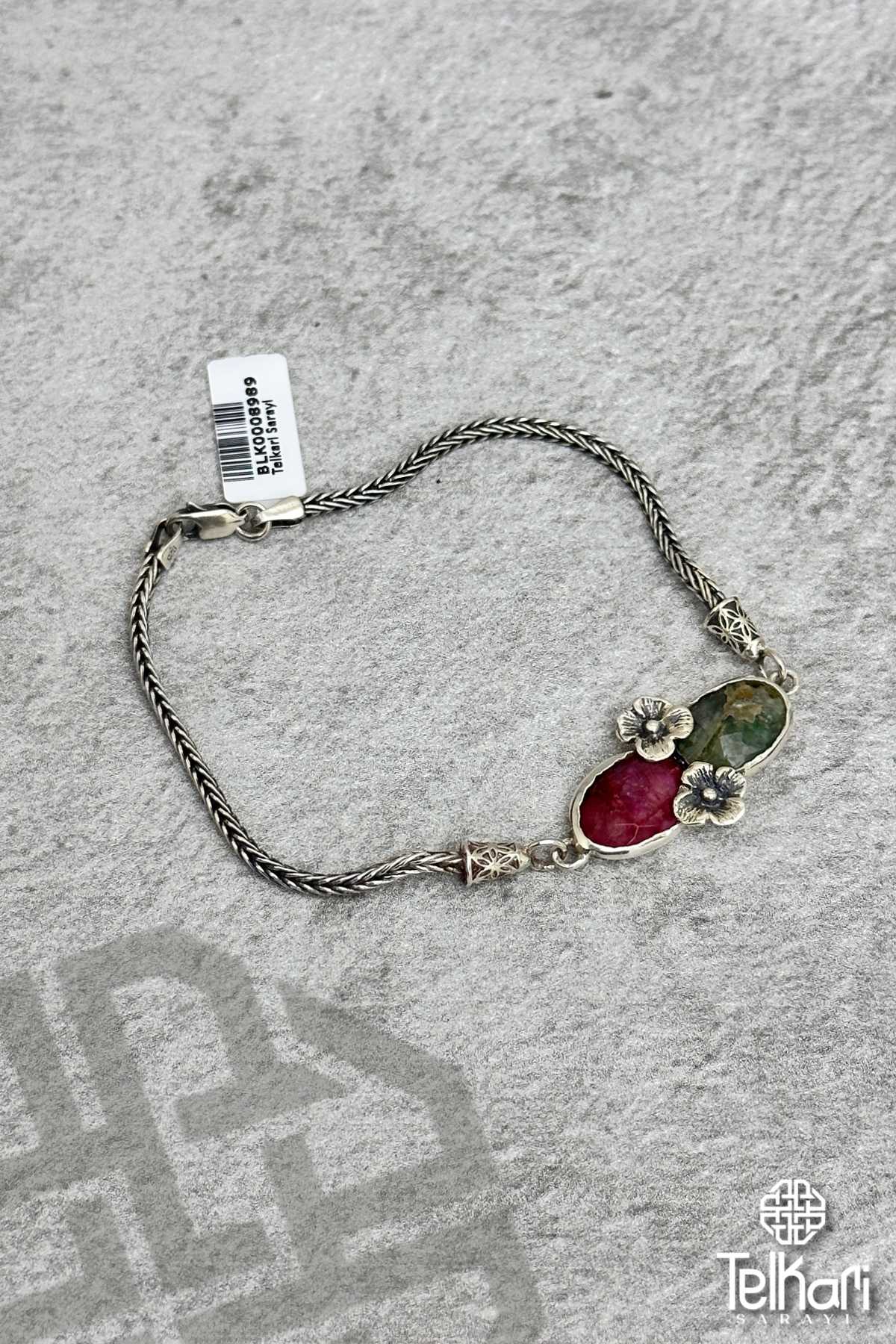 Doğal Taşlı Midyat Oksitli Telkari Gümüş Bileklik