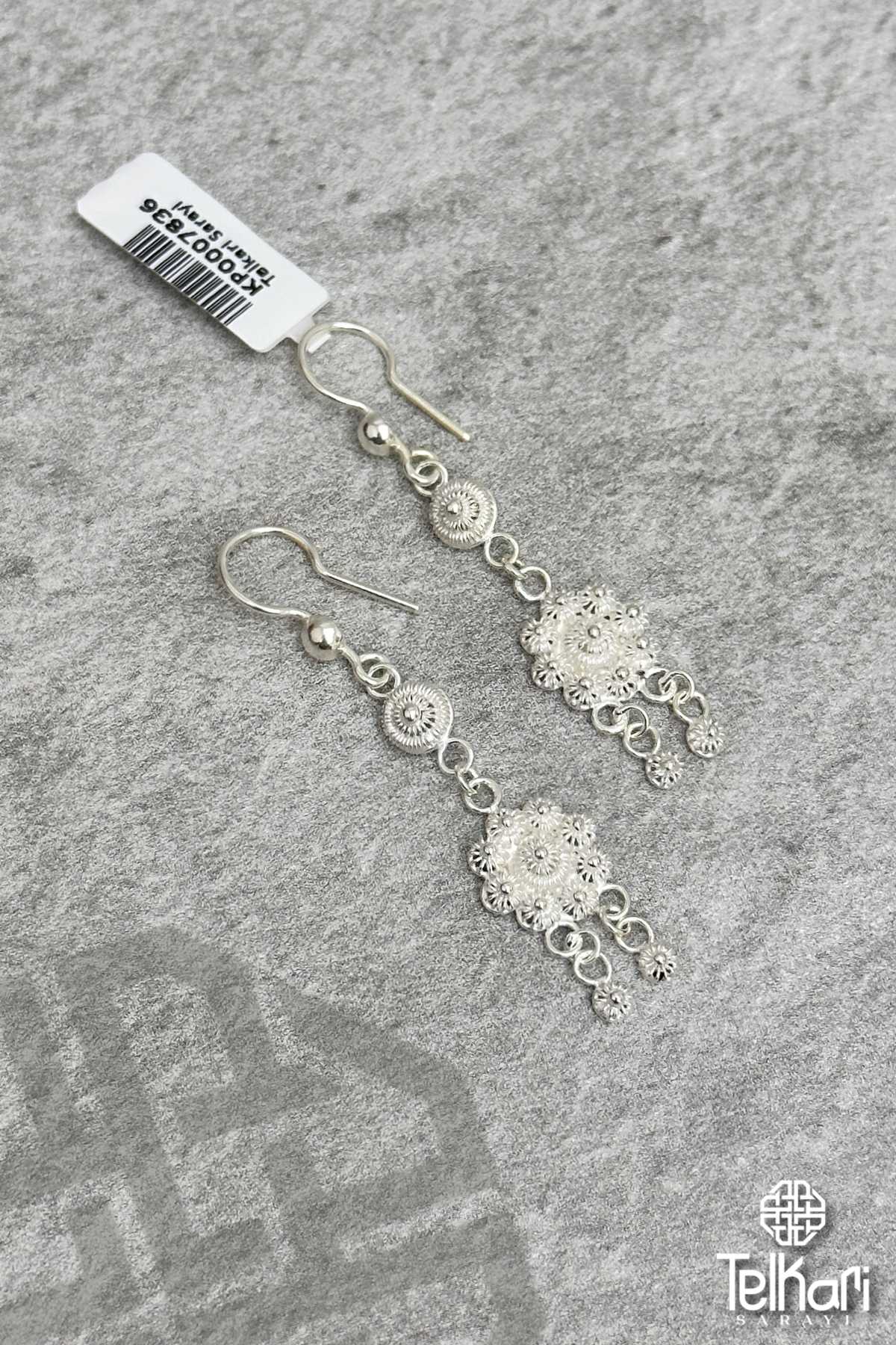 Çiçek Model Sallantılı Telkari Gümüş Küpe