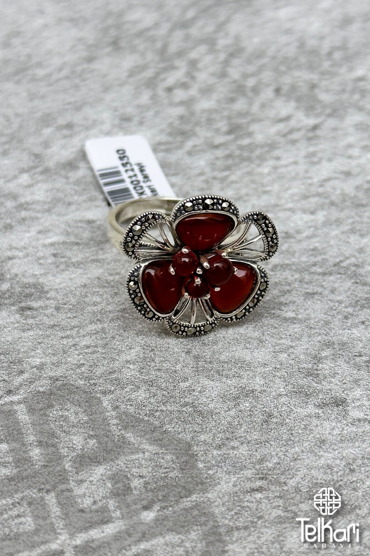 Akik Taşlı Özel Tasarım Gümüş Markazit Yüzük