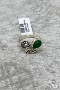 Yeşim Taşlı Kelebek Model Gümüş Markazit Yüzük