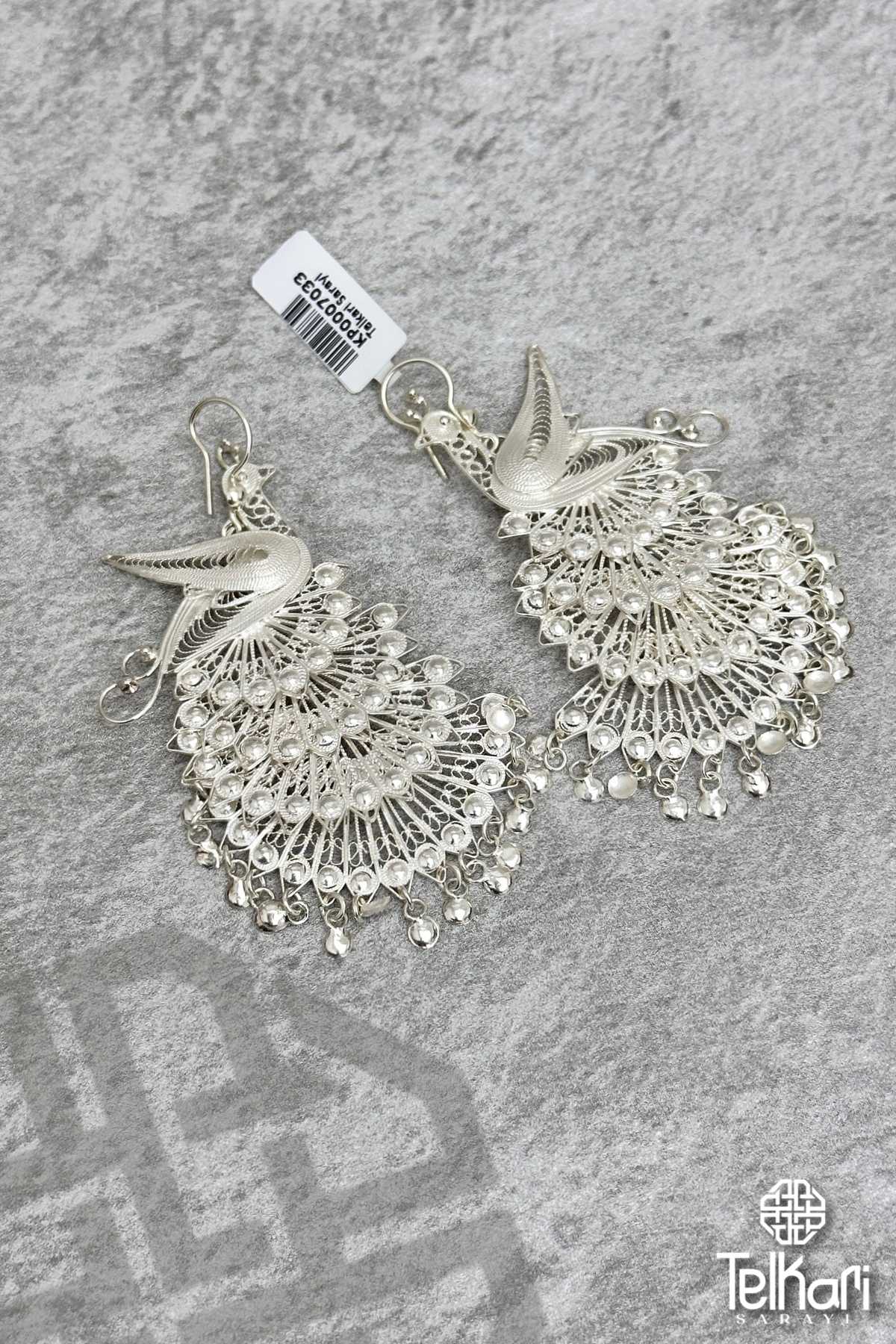 Tavuskuşu Model Sallantılı Telkari Gümüş Küpe