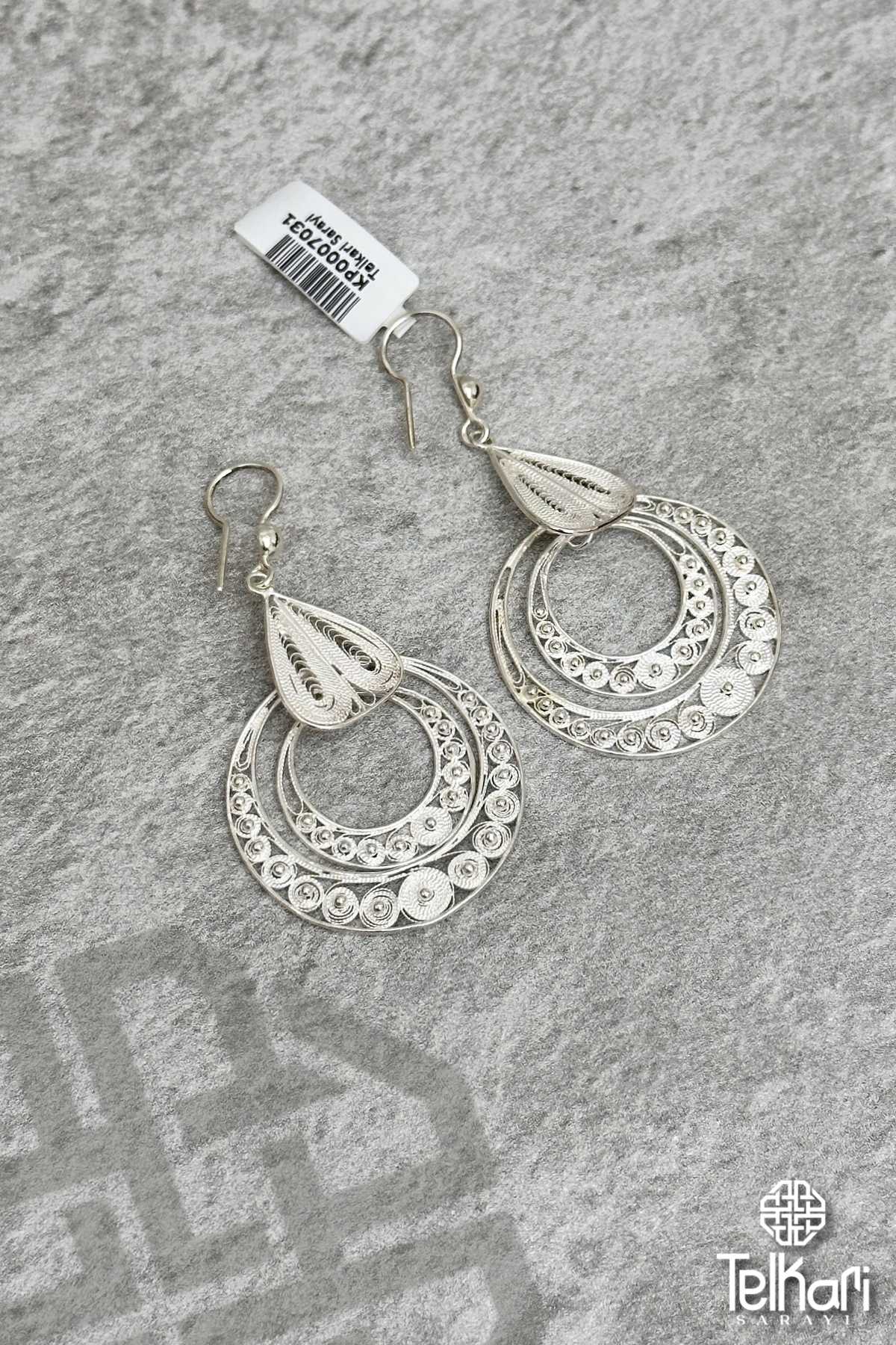 İç İçe Halka Model Sallantılı Telkari Gümüş Küpe