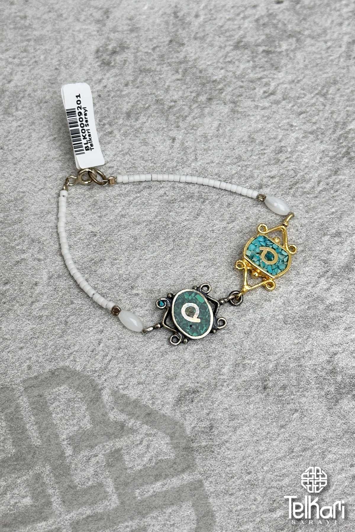 Antik Desenli Mine İşlemeli Gümüş Bileklik