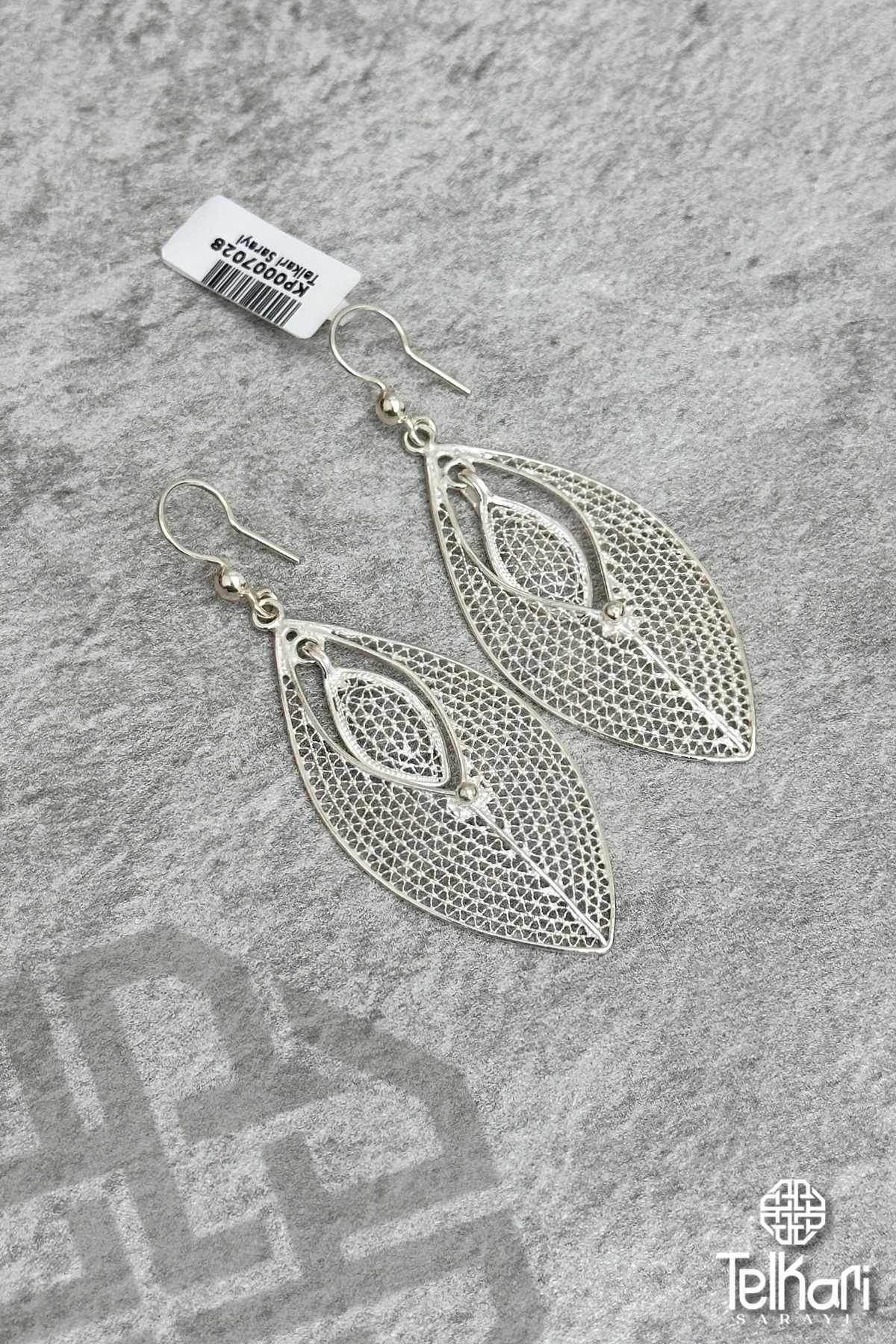 Çekik Model Sallantılı Telkari Gümüş Küpe