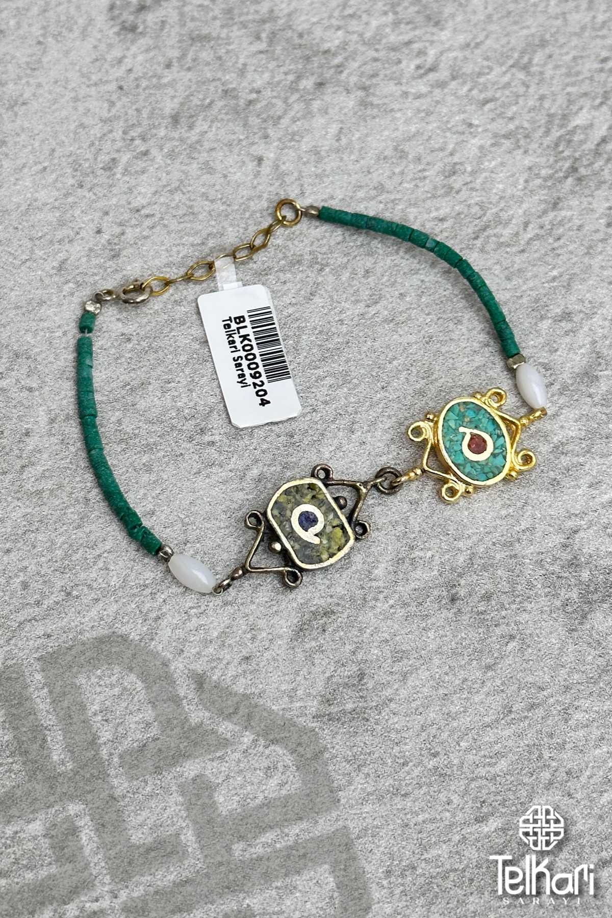 İkili Otantik Desenli Mozaik Mine İşlemeli Gümüş Bileklik