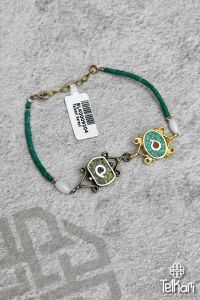 İkili Otantik Desenli Mozaik Mine İşlemeli Gümüş Bileklik