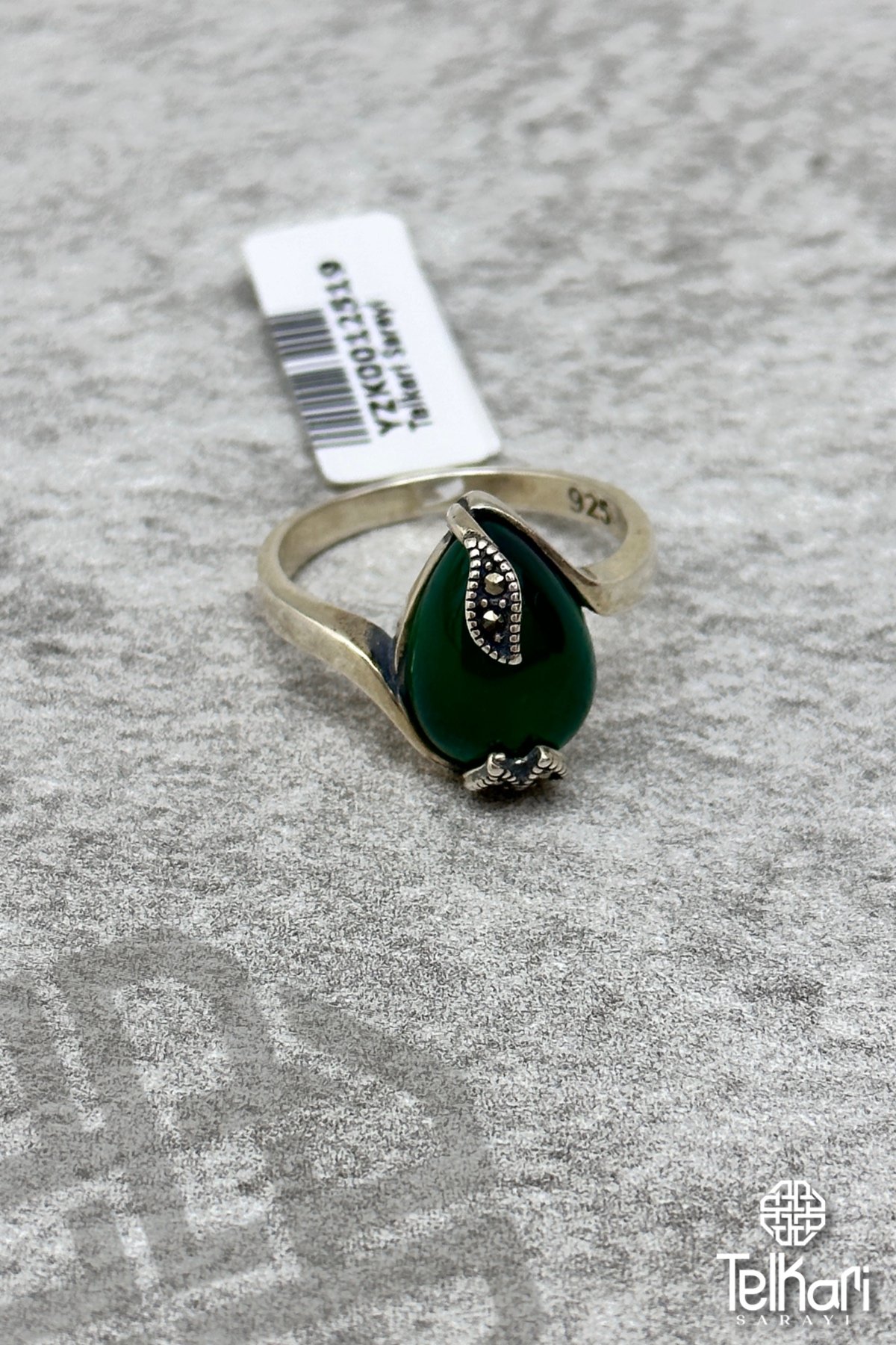 Damla Model Yeşim Taşlı Gümüş Markazit Yüzük