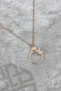 Kalp Ve Kelebek Detaylı Gold Gümüş Kolye