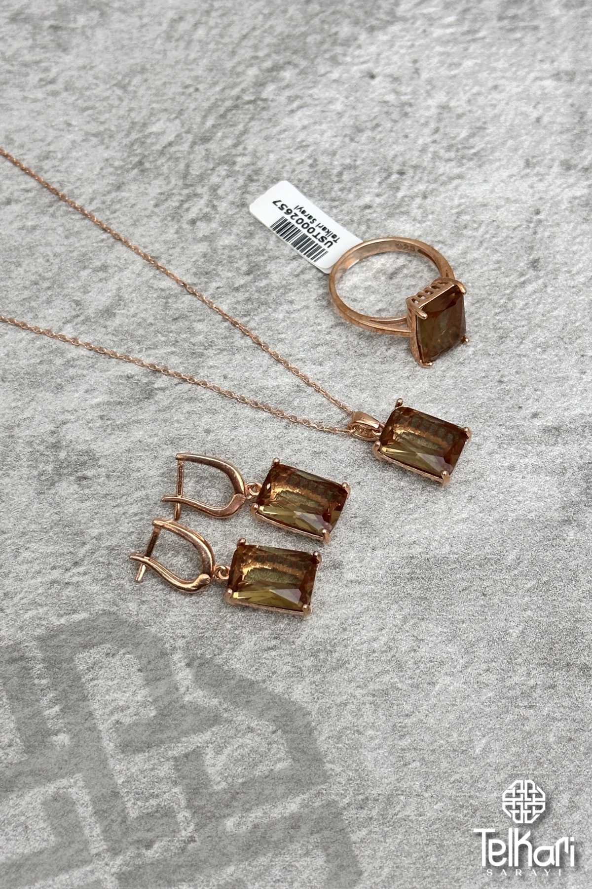 Dikdörtgen Model Renk Değiştiren Sultan Taşlı Rose Gümüş Üçlü Set