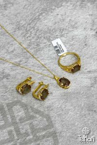 Oval Taş Detaylı Renk Değiştiren Sultan Taşlı Gold Gümüş Üçlü Set
