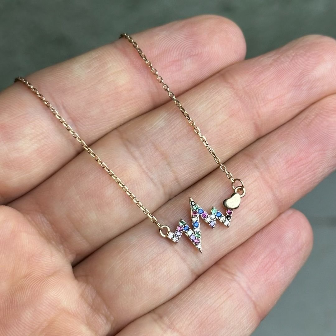 Zirkon Taşlı Ritim Model Rose Gümüş Kolye