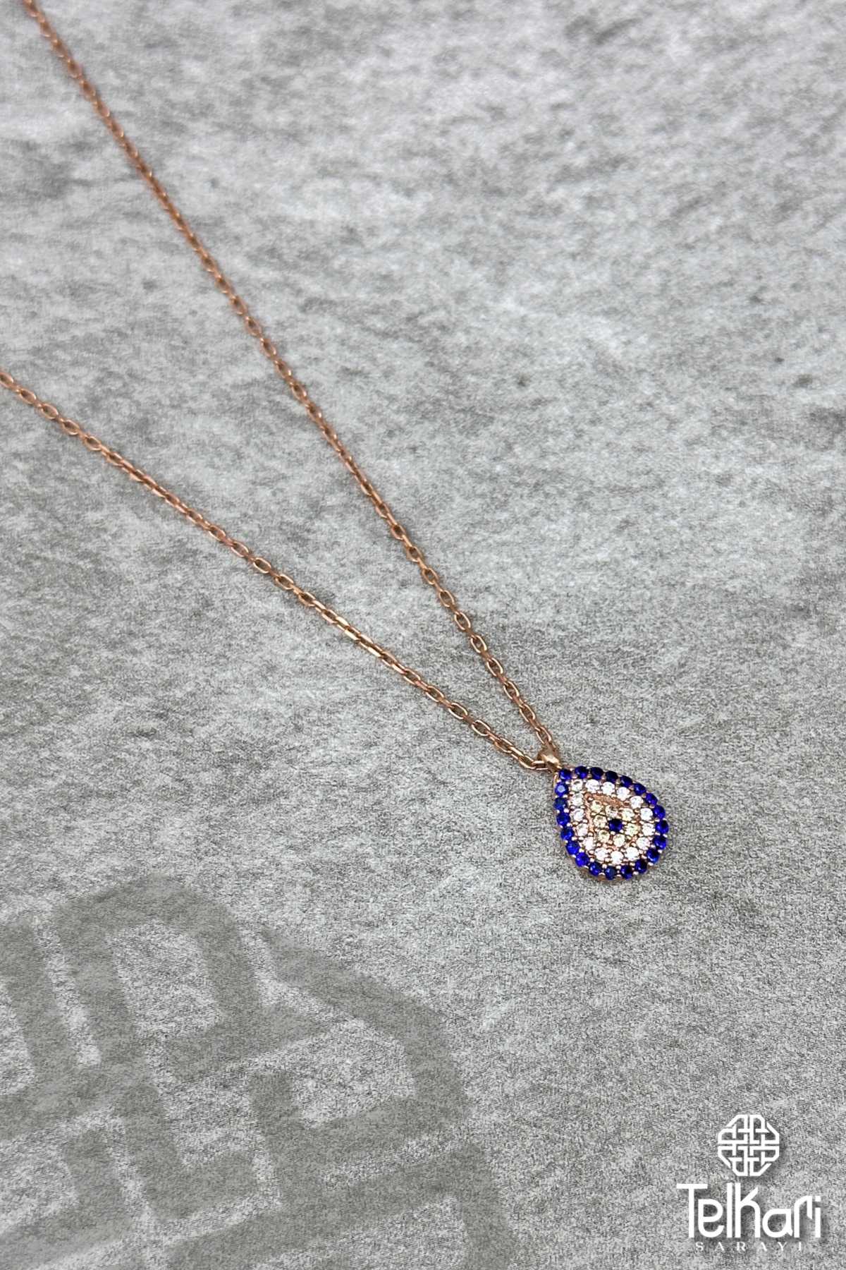 Damla Model Nazar Boncuğu Rose Gümüş Kolye