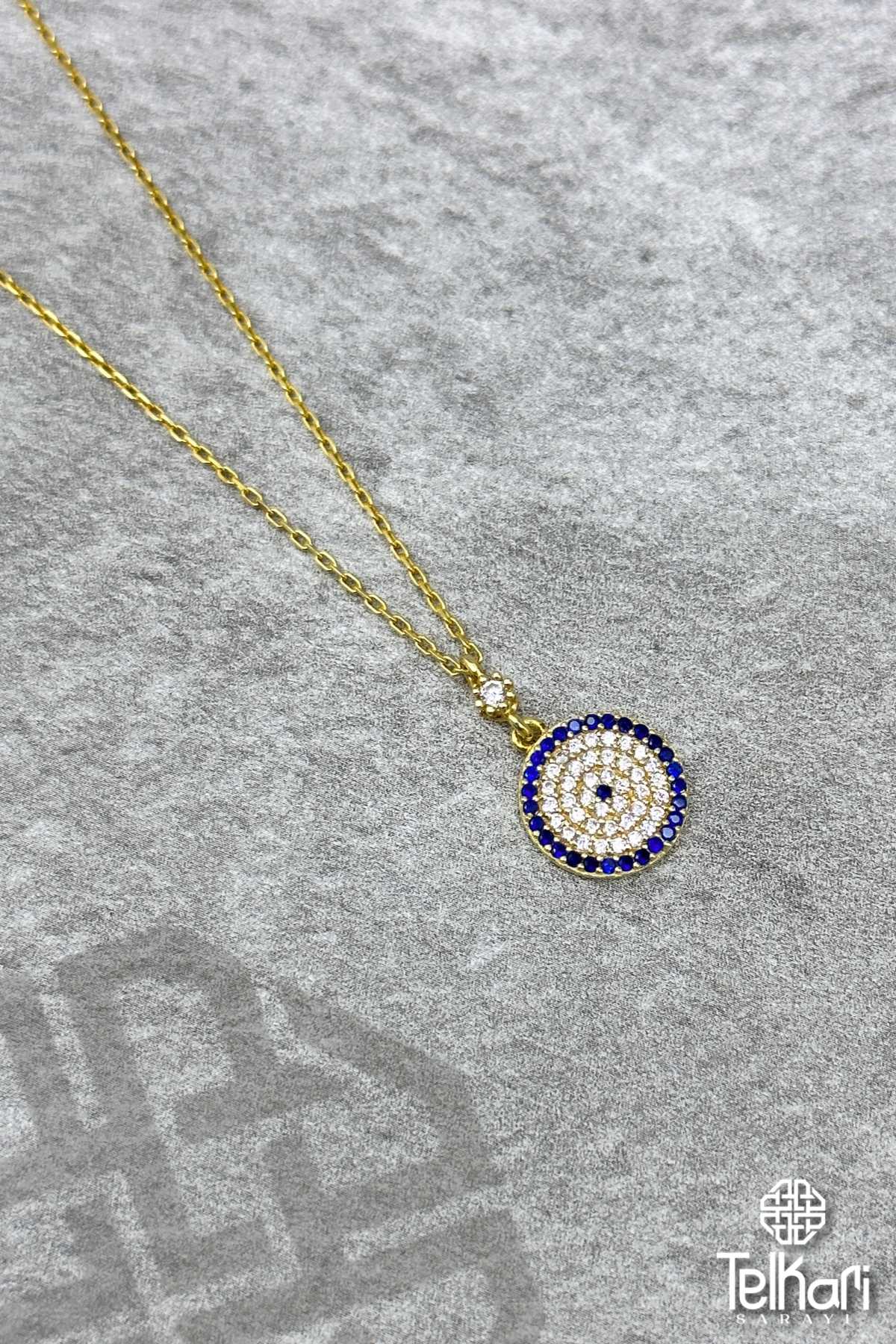 Altın Kaplama Nazar Boncuğu Gümüş Kolye