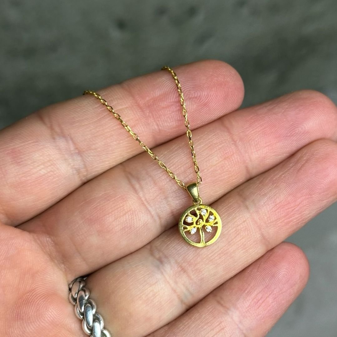Hayat Ağacı Motif Altın Kaplama 925 Ayar Gümüş Kolye