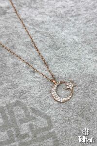 Taşlı Ay Yıldız  Rose Gümüş Kolye