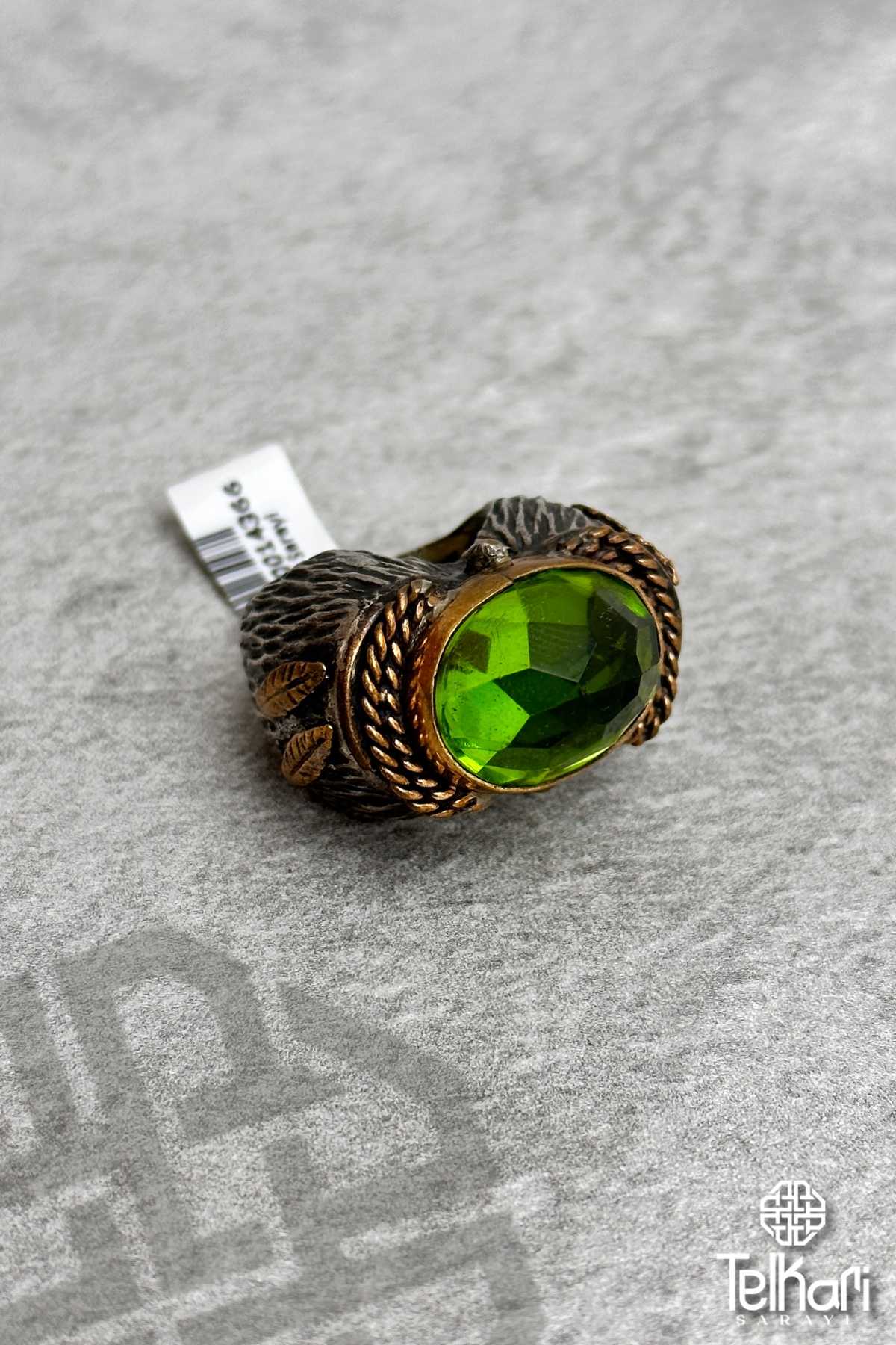 Sitrin Taşlı Yaprak Motifli Tasarım Otantik Gümüş Yüzük