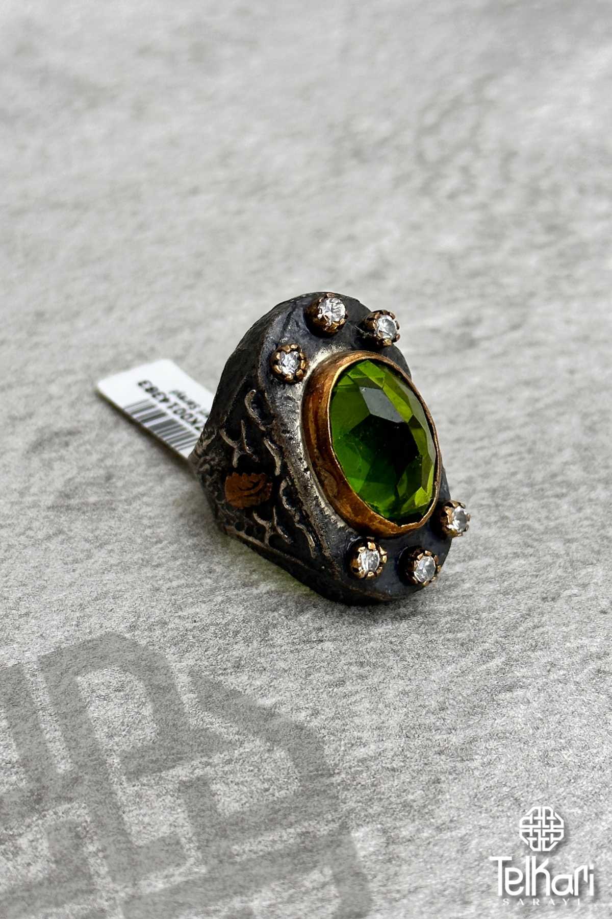 Oval Model Sitrin Taşlı Otantik Gümüş Yüzük