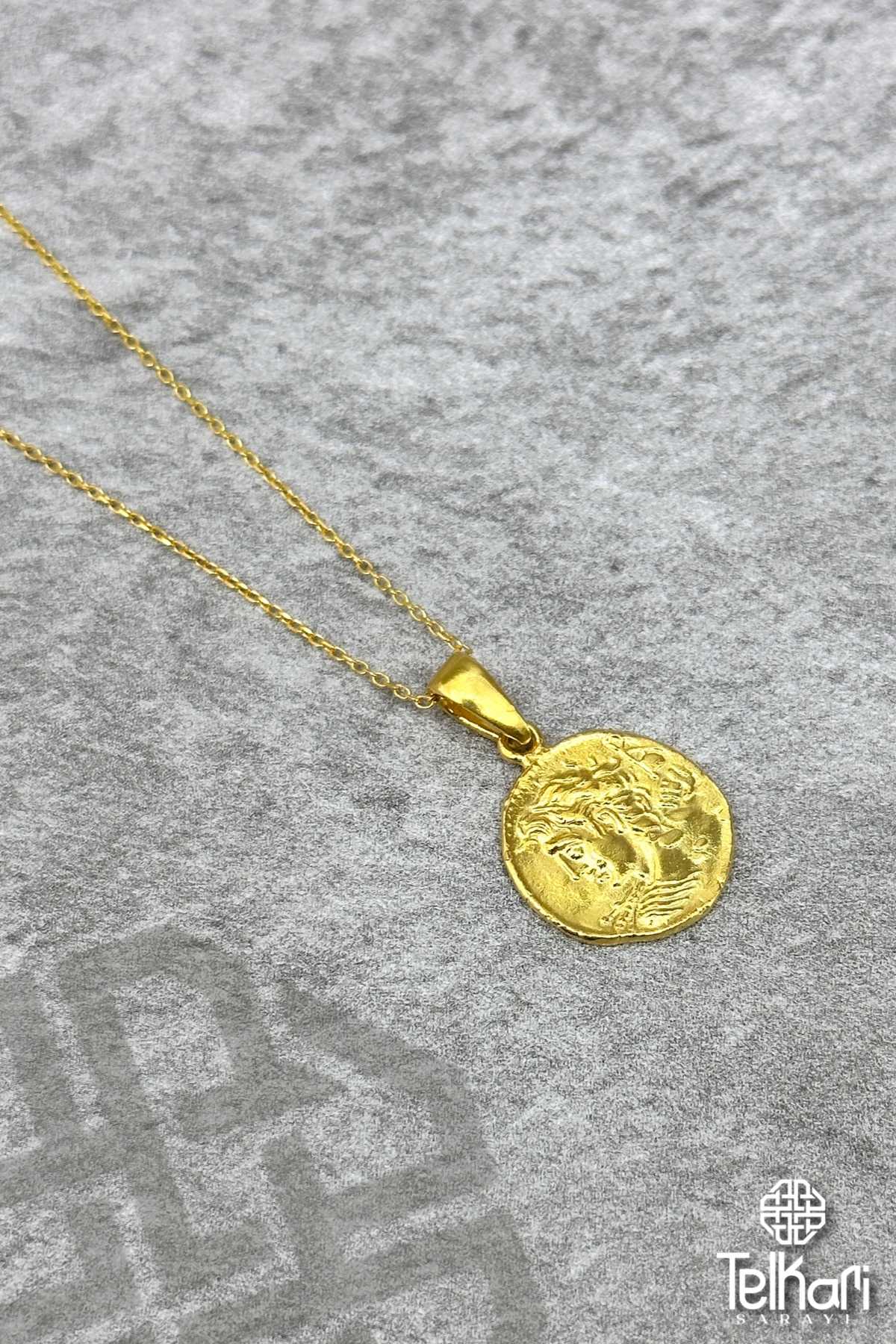 Antik Roma Sezar Figürlü Gold Gümüş Kolye