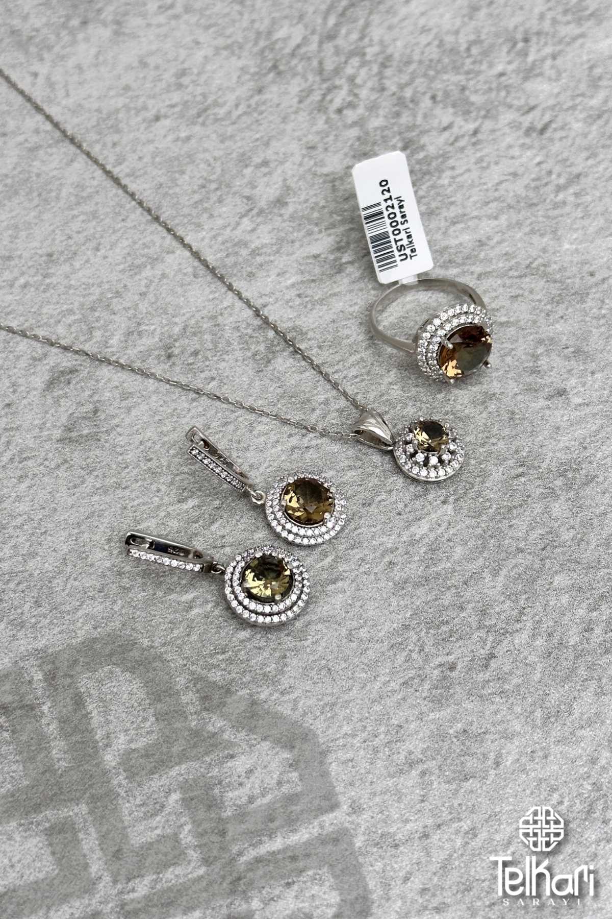 Çift Sıra Taşlı Renk Değiştiren Sultan Taşlı Gold Gümüş Üçlü Set