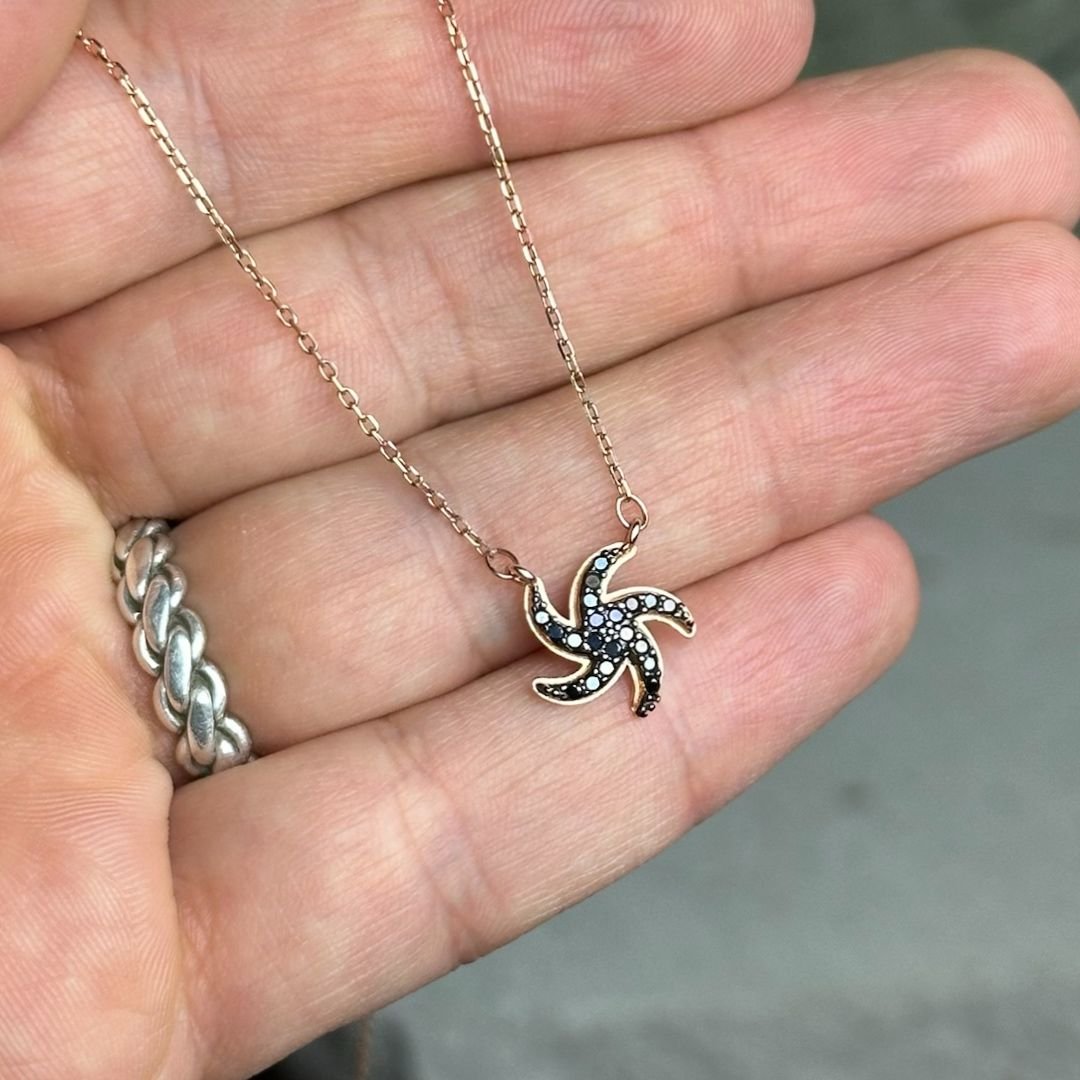 Deniz Yıldızı Rose Kaplama 925 Ayar Gümüş Kolye