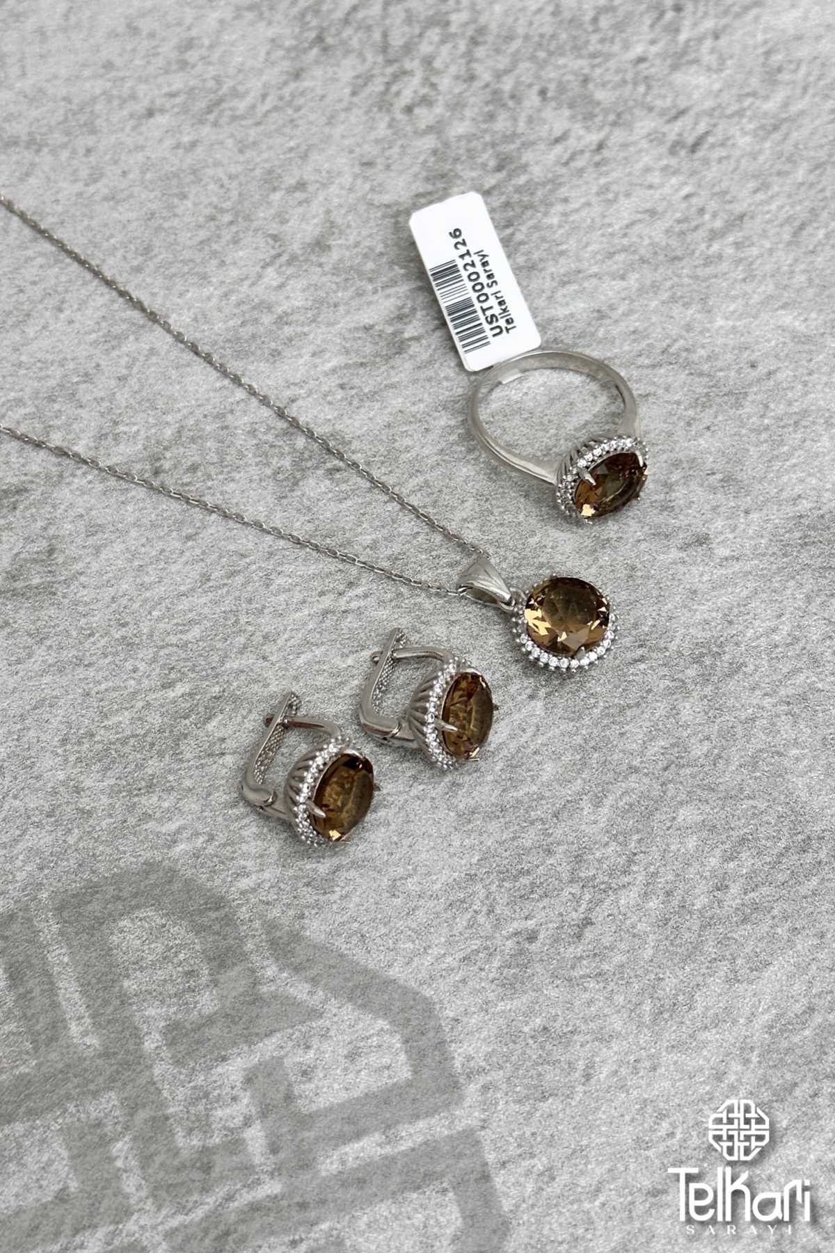 Tek Sıra Taşlı Renk Değiştiren Sultan Taşlı Gümüş Üçlü Set