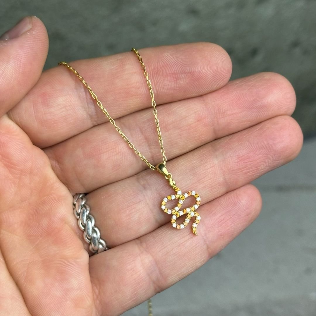 Yılan Motif Gold Kaplama 925 Ayar Gümüş Kolye