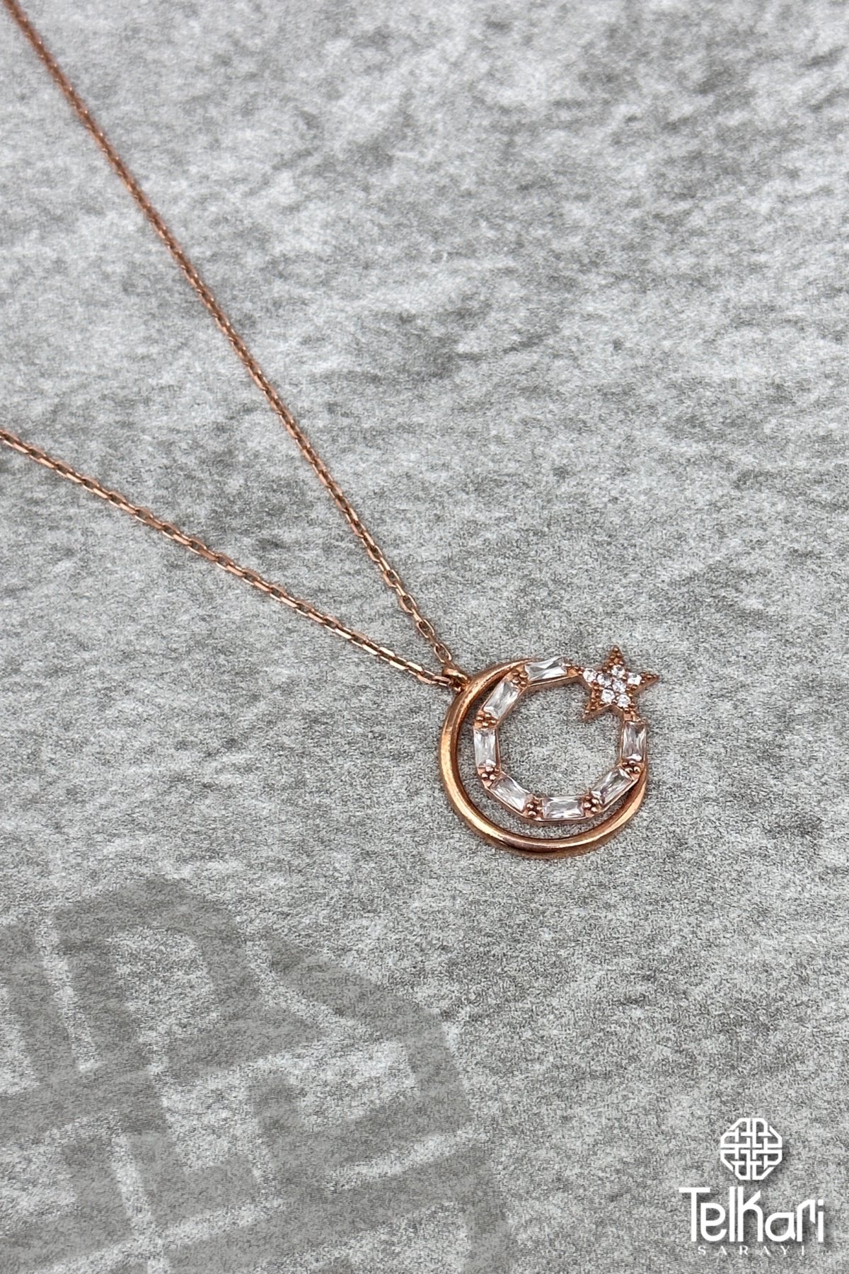 Tasarım Ay Yıldız Rose Gümüş Kolye