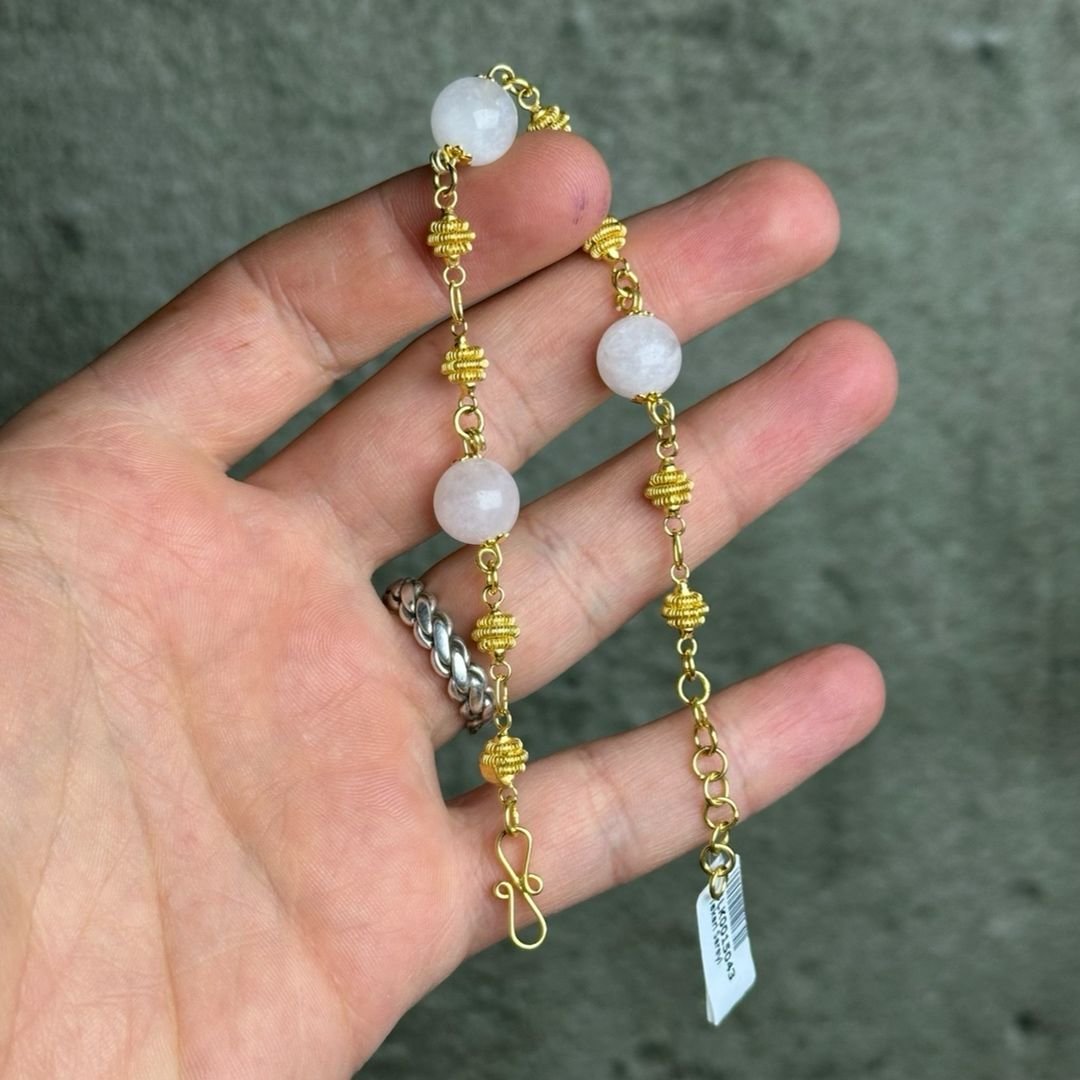 Pembe Kuvars Taşlı 925 Ayar Gümüş Telkari Bileklik