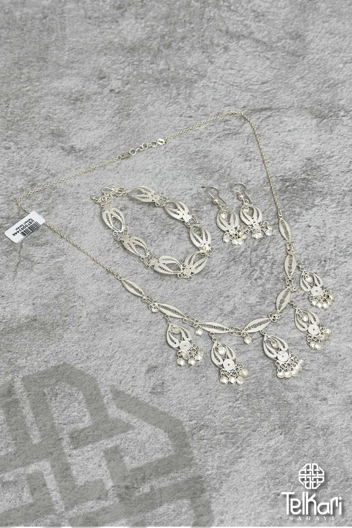 Sallantılı El İşçiliği Telkari Gümüş Üçlü Set