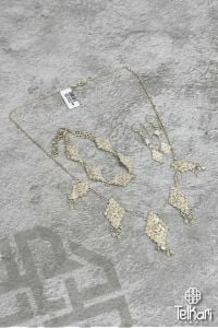 Baklava Dilim Sallantılı El İşçiliği Telkari Gümüş Üçlü Set