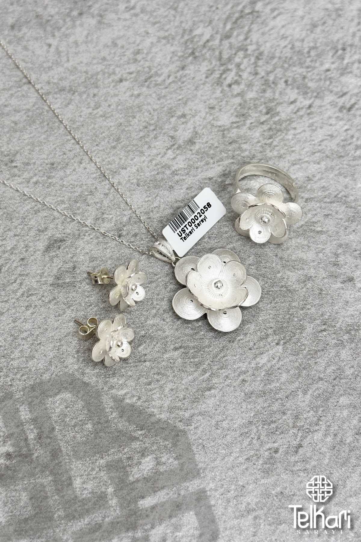 Lotus Çiçeği Telkari Gümüş Üçlü Set
