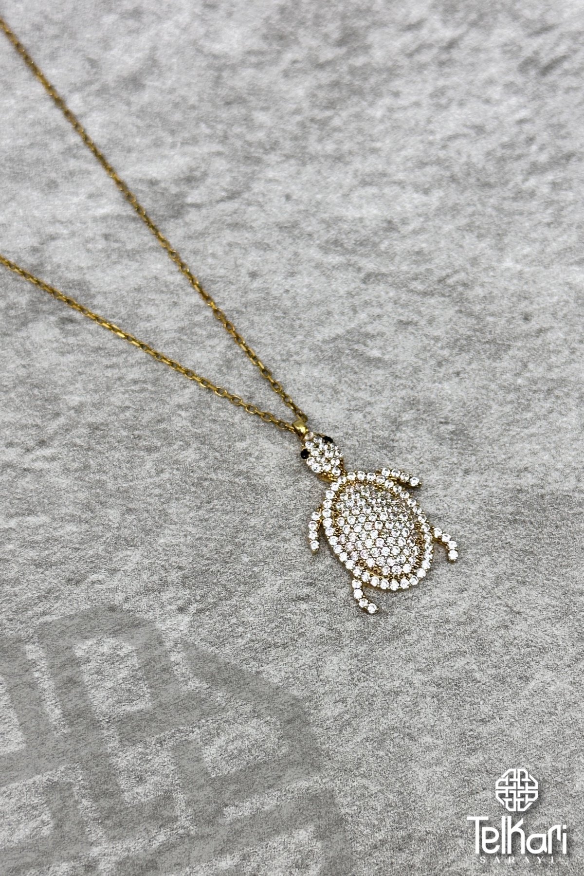 Taşlı Kaplumbağa Gümüş Kolye