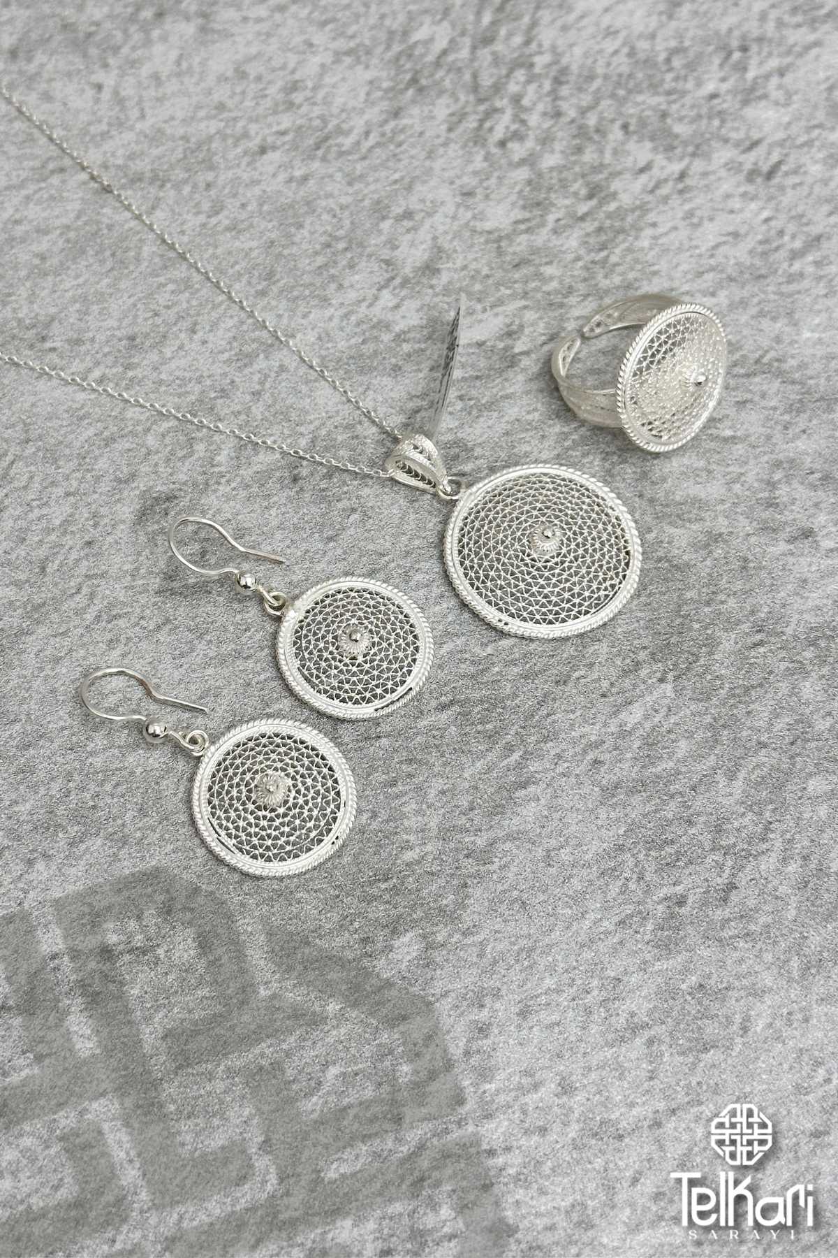 Örgü Model Telkari Gümüş Üçlü Set
