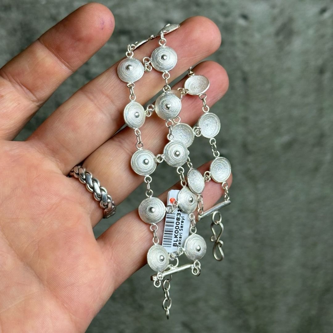 925 Ayar Gümüş Yuvarlak Çift Sıralı El İşçilikli Telkari Bileklik