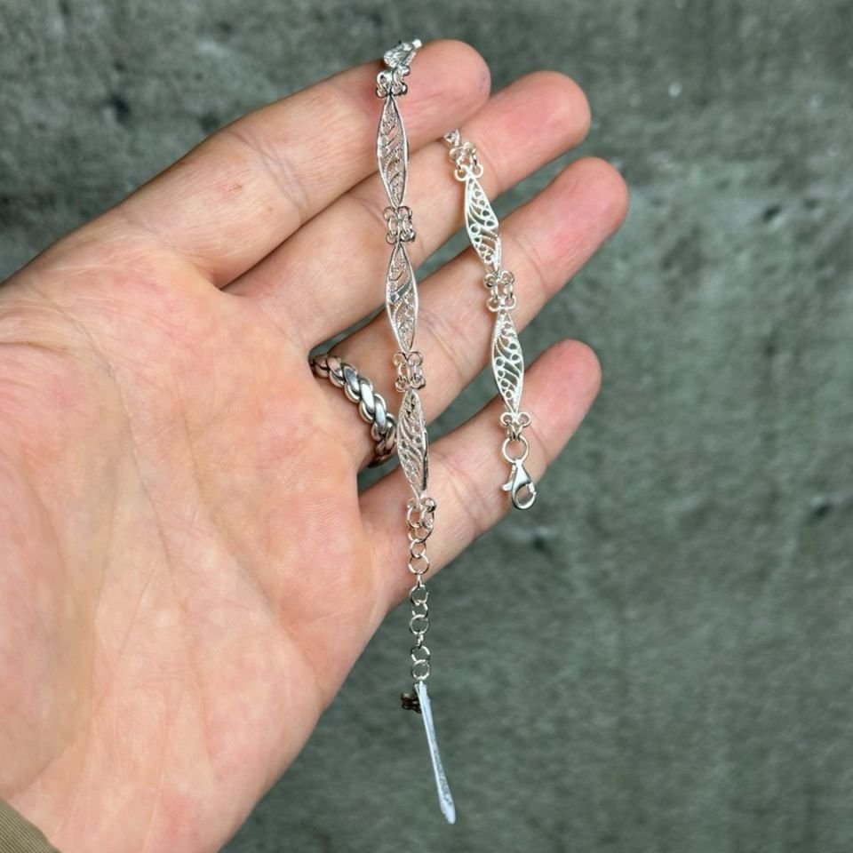 925 Ayar Gümüş İnce El İşçilikli Telkari Bileklik